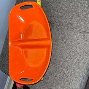 Rachael Ray Orange 14” Ceramic Divided Baking / Serving Oval Dish w/handles